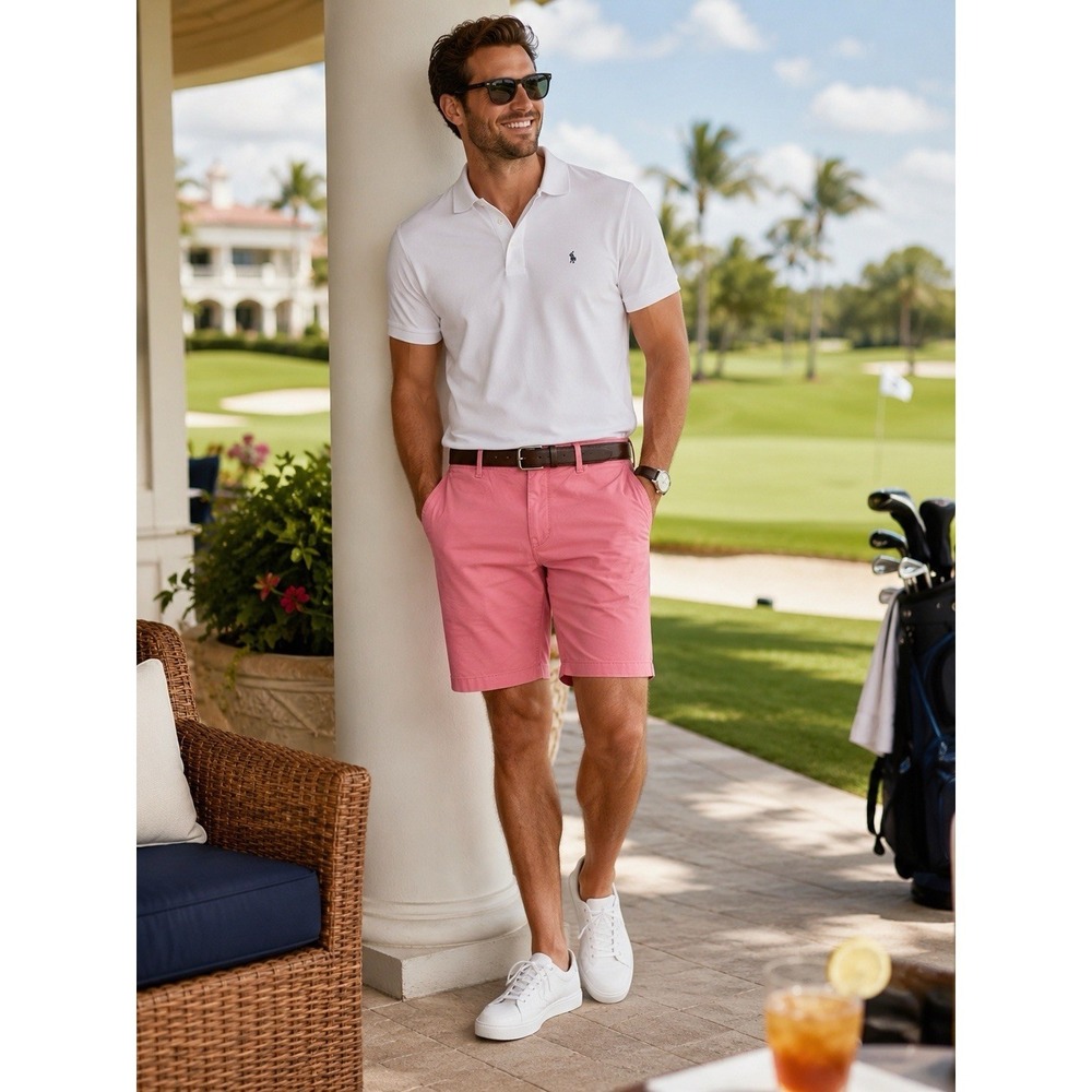 Express Slim Fit Men's Pink Chino Shorts Size‎ 38 Cotton Stretch 9" Inseam